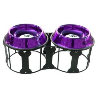 Platinum Pets 4 Cup Wrought Iron Bone Deluxe Feeder with Embossed Non Tip Bowl in Purple BNSDDS32PUR