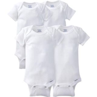 Gerber Newborn Baby Unisex Onesies Brand One Piece Short Sleeve White Bodysuits, 4 Pack