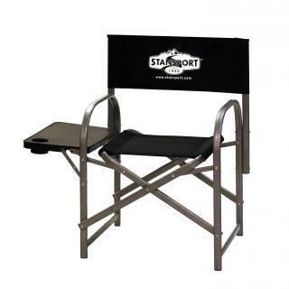 Black Foldable Directors Chair with Side Table   Shopping