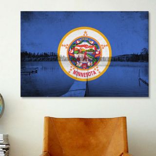 Minnesota Flag, Grunge Peterson Lake Calhoun Graphic Art on Canvas by