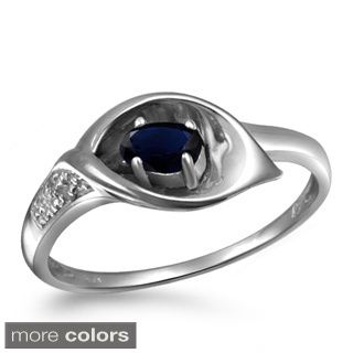 Silver Sapphire Gemstone and White Diamond Accent Five Stone Ring