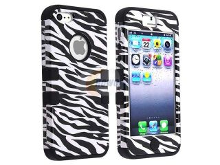Insten Black Skin / Black White Zebra Hard Hybrid Rubber Case Cover + 2 LCD Kit (Front & Back) Anti Glare Screen Cover Compatible With Apple iPhone 5 / 5s 834296