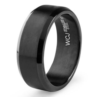 Mens Stainless Steel Blackplated Brushed Center Wedding Band Ring (8