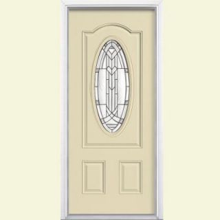 Masonite 36 in. x 80 in. Chatham Three Quarter Oval Lite Painted Smooth Fiberglass Prehung Front Door with Brickmold 45333