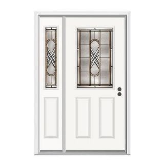 JELD WEN 36 in. x 80 in. Ascot 1/2 Lite Primed Premium Steel Prehung Front Door with Left Hand Sidelite H27787