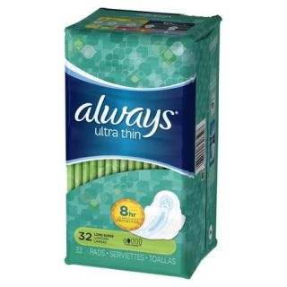 Always Ultra Thin Long Super Pads with Flexi Wings, 32 count