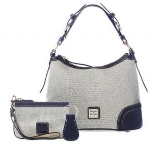 Dooney & Bourke Woven Hobo Bag with Leather Trim and Accessories —
