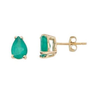 14k Yellow Gold Pear Shaped Emerald Earrings