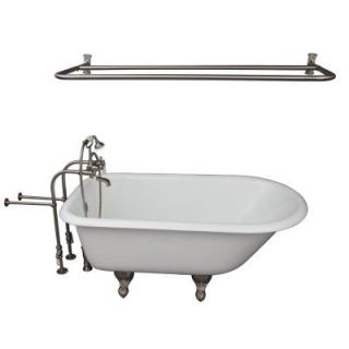 Barclay Products 4.5 ft. Cast Iron Ball and Claw Feet Roll Top Tub in White with Brushed Nickel Accessories TKCTRN54 SN5