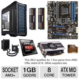 AMD FX 9370 Eight Core Processor   FD9370FHHKWOF and MSI AMD 990FXA GD65 V2 Motherboard and Corsair Hydro H60 Liquid CPU Cooler (refurbished) and XFX Radeon HD 7770 Core Edition Video Card, 1866 Kings