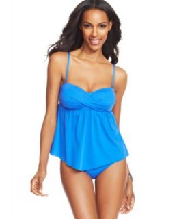 Swim Solutions Tummy Control Ruched Tankini Top & Solid High Waist