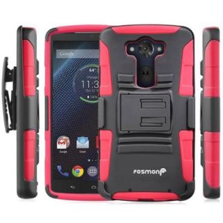 Fosmon STURDY Shell Holster Case Cover w/ Kick Stand for Verizon Motorola DROID Turbo   Black (Holster) / Red (Silicone)