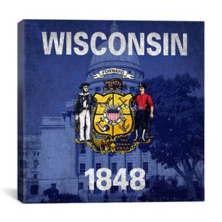 iCanvas Wisconsin Flag, Wisconsin State Captiol with Grunge Graphic
