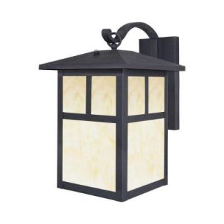 Westinghouse 1 Light Textured Black Steel Outdoor Wall Lantern with Dusk to Dawn Sensor and Honey Art Glass Panels 6483000