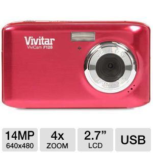 Vivitar VF128 RH ViviCam F128 Digital Camera   14 Megapixels, 2.7 LCD, 4x Digital Zoom, 32MB, SD Card Slot, Red