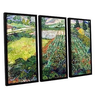 ArtWall Field with Poppies by Vincent Van Gogh 3 Piece Framed Painting Print