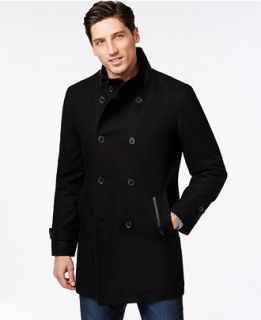 INC International Concepts Faux Leather Pieced Peacoat, Only at
