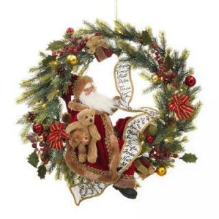 24 in. Battery Operated Naughty and Nice Pine Artificial Wreath with 34 Clear LED Lights 2156491HD