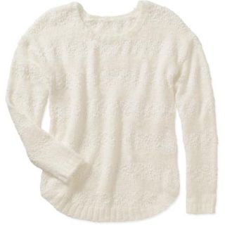 Almost Famous Juniors Long Sleeve Scoop Neck Stiped Popcorn Sweater