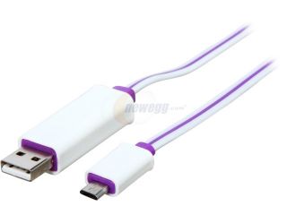 BYTECC U2MICRO F3WP White w/Purple Light Visible Flowing LED Purple Light Micro USB Sync data charging Cable
