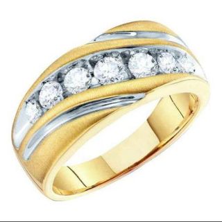 14K Yellow Gold 1.00ctw Stunning Channel Diamond Diagonal Row Mens Band Ring