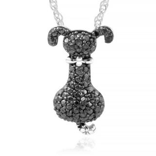 Journee Collection Sterling Silver Black Diamond Accent Dog Pendant