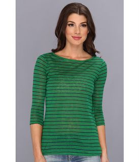 three dots boatneck 3 4 sleeve top w side slits verdant green