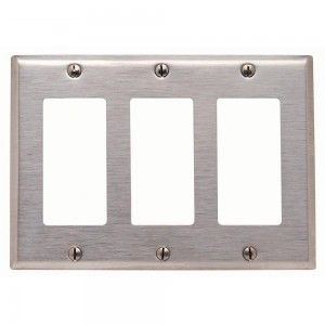 Leviton 84411 40 Decora/GFCI Wall Plate, 3 Gang, Type 302 Stainless Steel, Standard