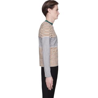 Marni Grey and khaki striped pocket shirt