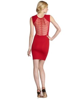 French Connection Warm Crimson Stretch Lace Detail 'dani' Sleeveless Dress (324175602)