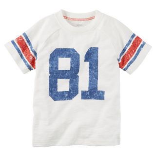 Carter's Boys White "81" Short Sleeve T Shirt with Striped Sleeve  Toddler    Carters