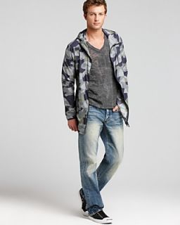 Theory 38 Strikt L Camo Lightweight Jacket, ALTERNATIVE Burnout V Neck Tee & PRPS Goods & Co. Jeans   Japanese Selvage Demon Slim Fit in Five Year Wash