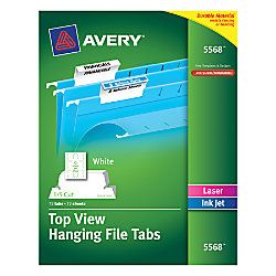 Avery Top View Hanging File Tabs 15 Cut White Pack Of 72