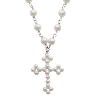 Pearls For You Sterling Silver White Freshwater Pearl Cross Pendant