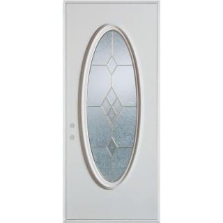 Stanley Doors 32 in. x 80 in. Geometric Patina Full Oval Lite Prefinished White Right Hand Inswing Steel Prehung Front Door 1102P3 P 32 R P