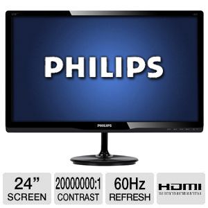 Philips 247E3LPHSU2 24 Class Widescreen LED Backlit Monitor   1080p, 1920 x 1080, 169, 200000001 Dynamic, 10001 Native, 60Hz, 2ms, HDMI, VGA, Energy Star