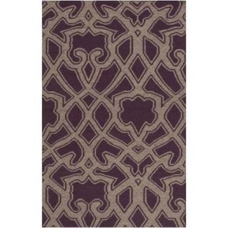 5' x 8' Transcendent Composition Eggplant Purple and Gray Hand Woven Reversible Wool Area Throw Rug