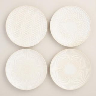 White Textured Stoneware Plates Set of 4