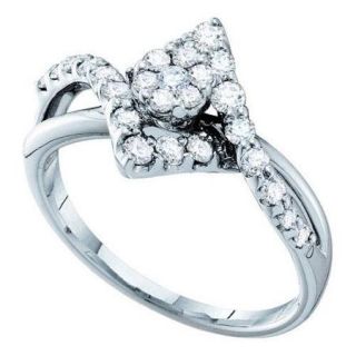 14K White Gold 0.69ctw Elegant Pave Diamond Ladies Fashion Round Flower Ring