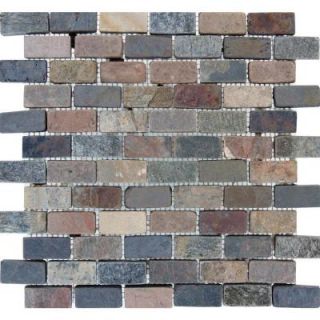 Mixed Brick 12 in. x 12 in. x 10 mm Tumbled Slate Mesh Mounted Mosaic Tile THDW3 SH MCBRI1