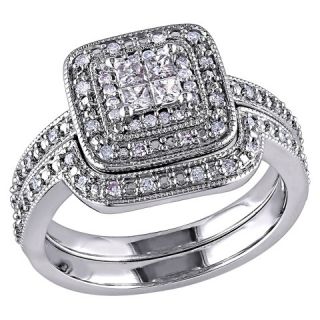 CT. T.W. Princess and Round Diamond Bridal Ring Set in Sterling