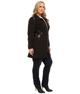 Via Spiga Plus Size Wing Collar Soft Shell Coat w/ Novelty PU Sided Detail