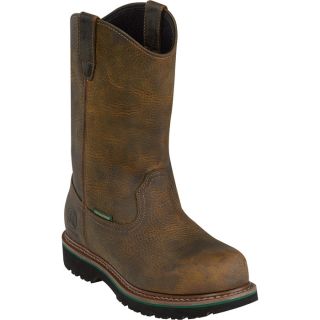 John Deere 10in. Weatherproof Steel Toe Pull-On Boot — Aged Oak, Size 9 Wide, Model# JD4382  Wellington Work Boots