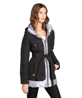 Betsey Johnson Black Quilted Down Filled Puffer Three Quarter Belted Coat (323647701)