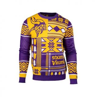 Officially Licensed NFL Patches Crew Neck Ugly Sweater   Vikings   7765957