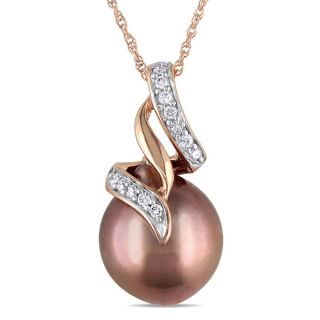 Miadora 10k Rose Gold 1/10ct Diamond Tahitian Pearl Necklace (9.5 10