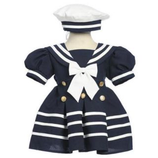Baby Girls Navy White Bow Dress Hat Sailor Outfit 6 12M