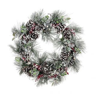Frosted Pine Cone & Berry Christmas Grapevine Wreath by Tori Home