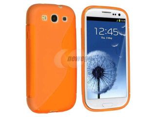 Insten Clear Orange S Shape TPU Rubber Case Cover + Front & Back Reusable LCD Cover compatible with Samsung  Galaxy SIII / S3
