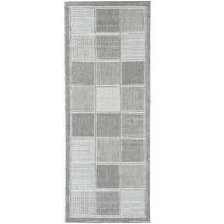 Ottomanson Jardin Collection Contemporary Boxes Design Gray 2 ft. 7 in. x 7 ft. Outdoor Rug Runner JRD8853 3X7